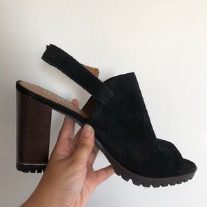 Franco Sarto Heeled Sandal. Black and Suede. Brand new.